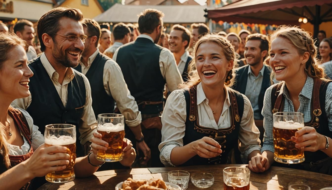 Oktoberfest Celebration in Munich as Oil Painting