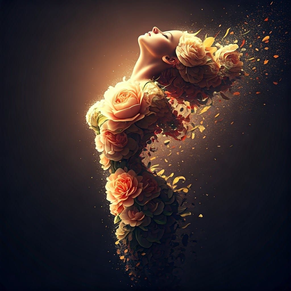 Surreal Flowery Woman Drifting on the Wind