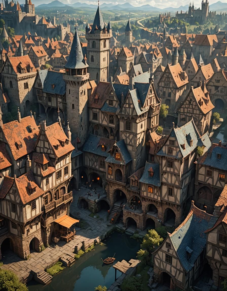 Werelizard with Tech in Medieval City: Detailed Art