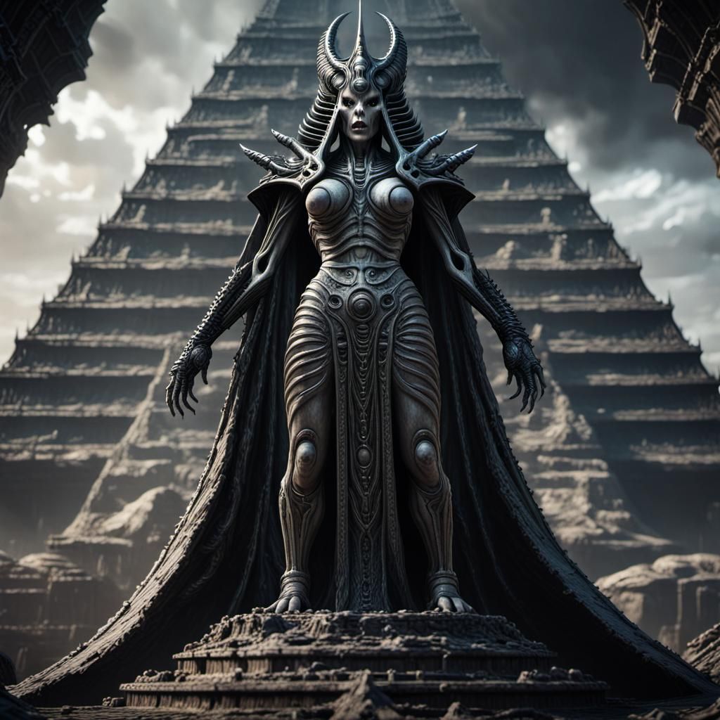 Evil Mage on Pyramid in HR Giger Style