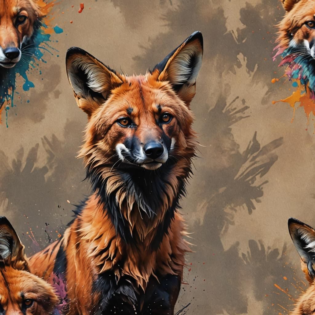 Hyperrealistic Maned Wolf Head in Splash Art Style