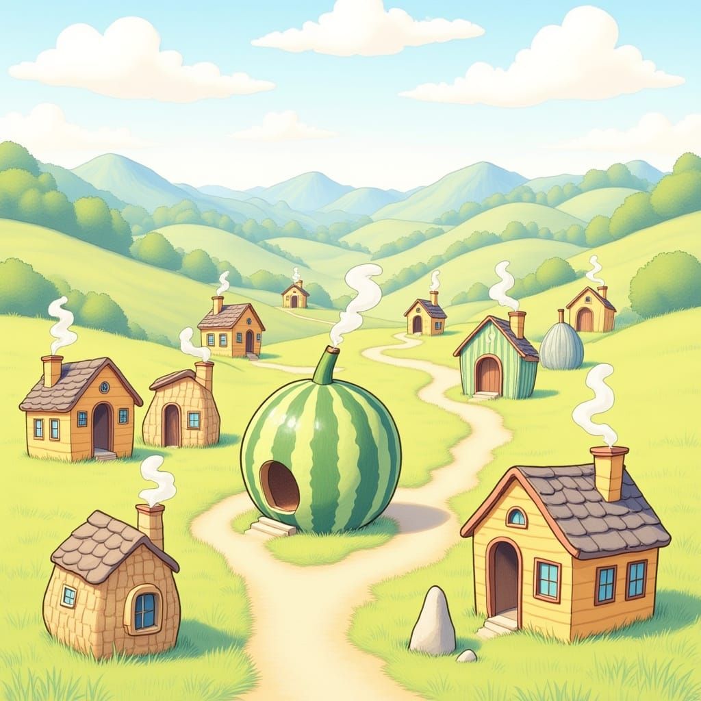 Whimsical Shoe Village in Pastel Cartoon Style