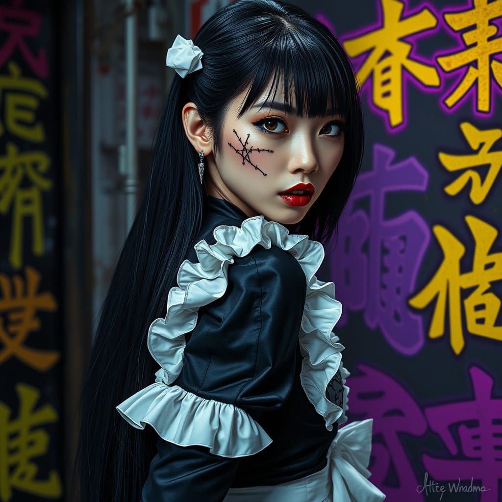Gothic Lolita Portrait with Cyberpunk Scars