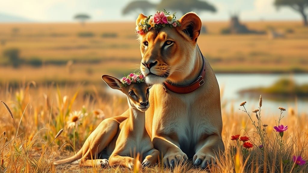 Lioness and Gazelle on Savannah in Photorealistic Style