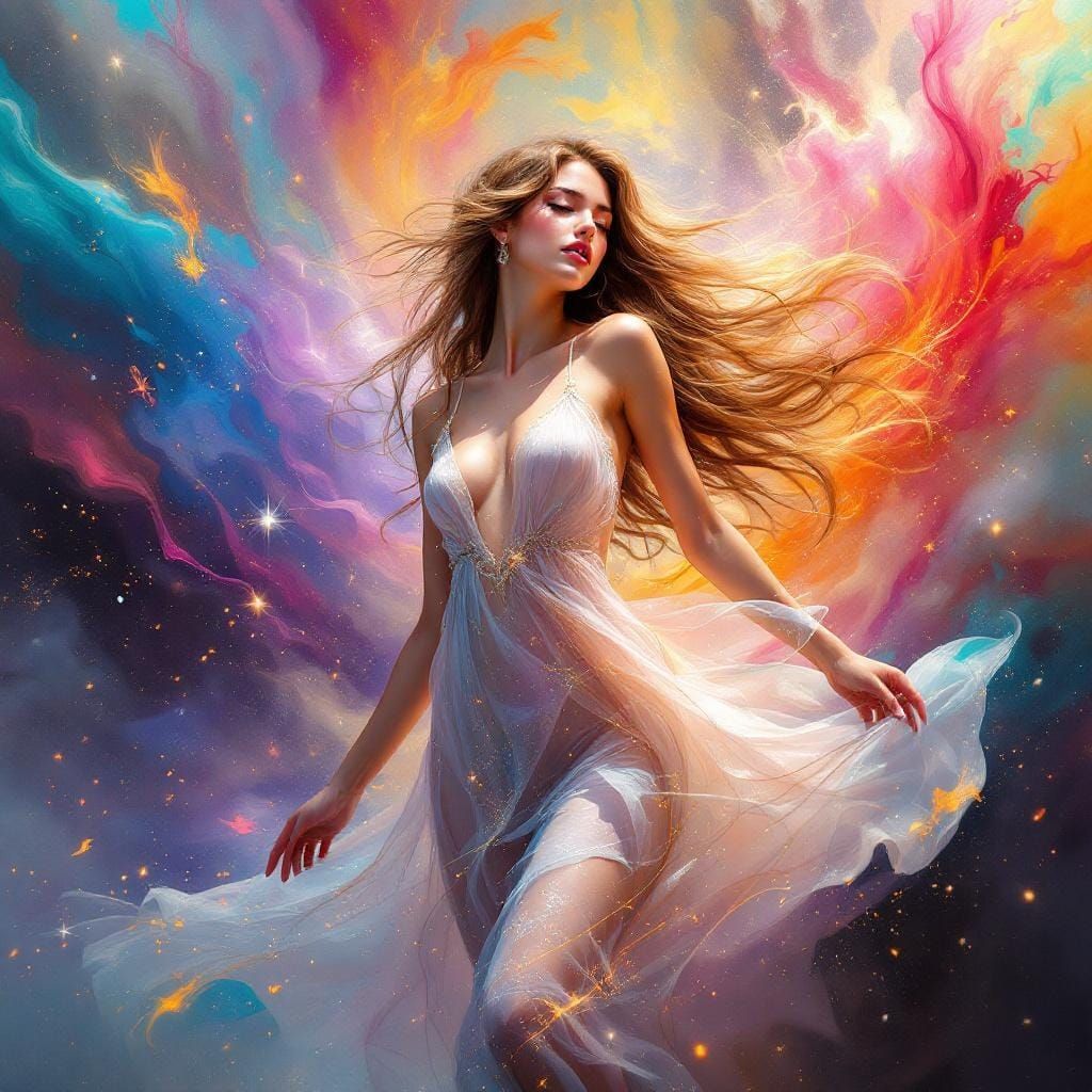 Beautiful Woman in Explosion of Color: Hyper-Realistic Portr...