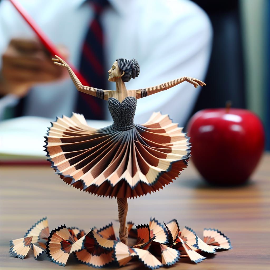 Ballerina Dancer in Pencil Sculpture on Student Desk