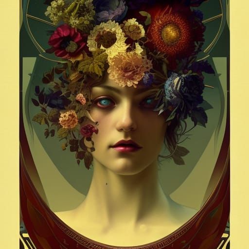 Dystopian Renaissance Flower Arrangement in Art Deco Style