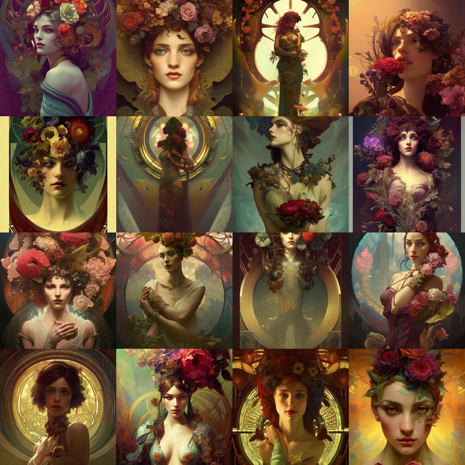 Dystopian Renaissance Flower Arrangement in Art Nouveau Styl...