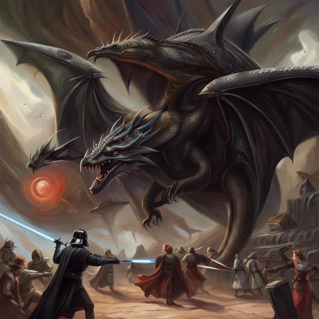 Dragon Battles Darth Vader's Starship in Space