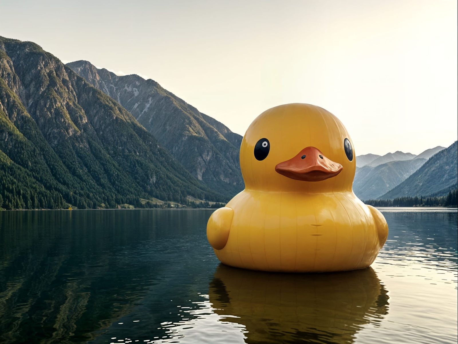 Surreal Morning Landscape with Giant Yellow Rubber Duck