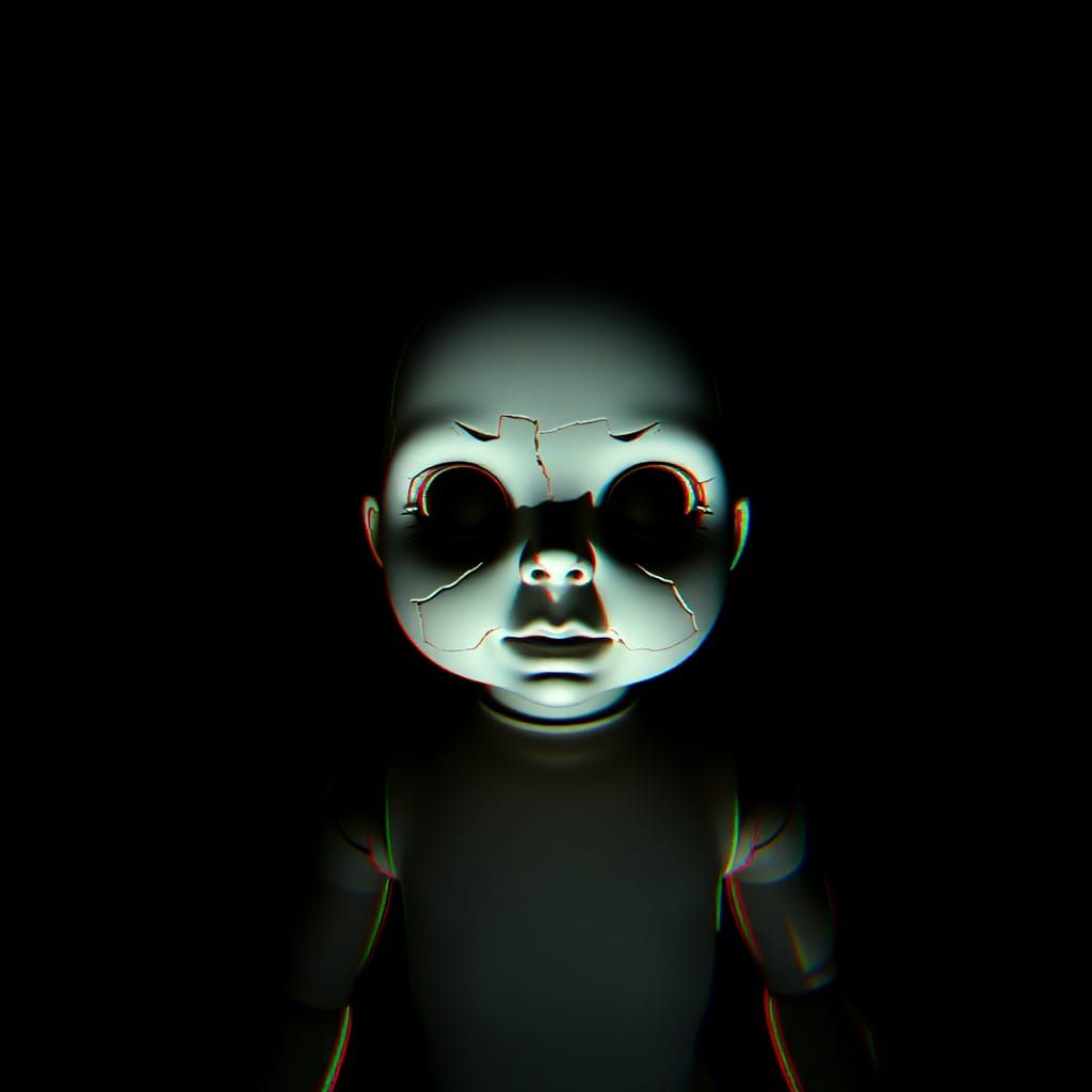 Eerie Possessed Doll in Minimalist Digital Art