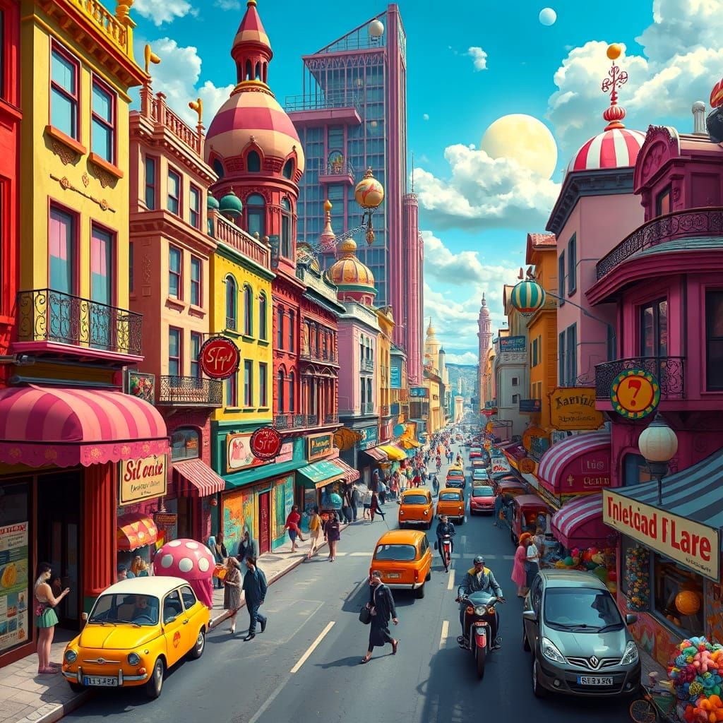 Whimsical Surreal Cityscape in Salvador Dali Style