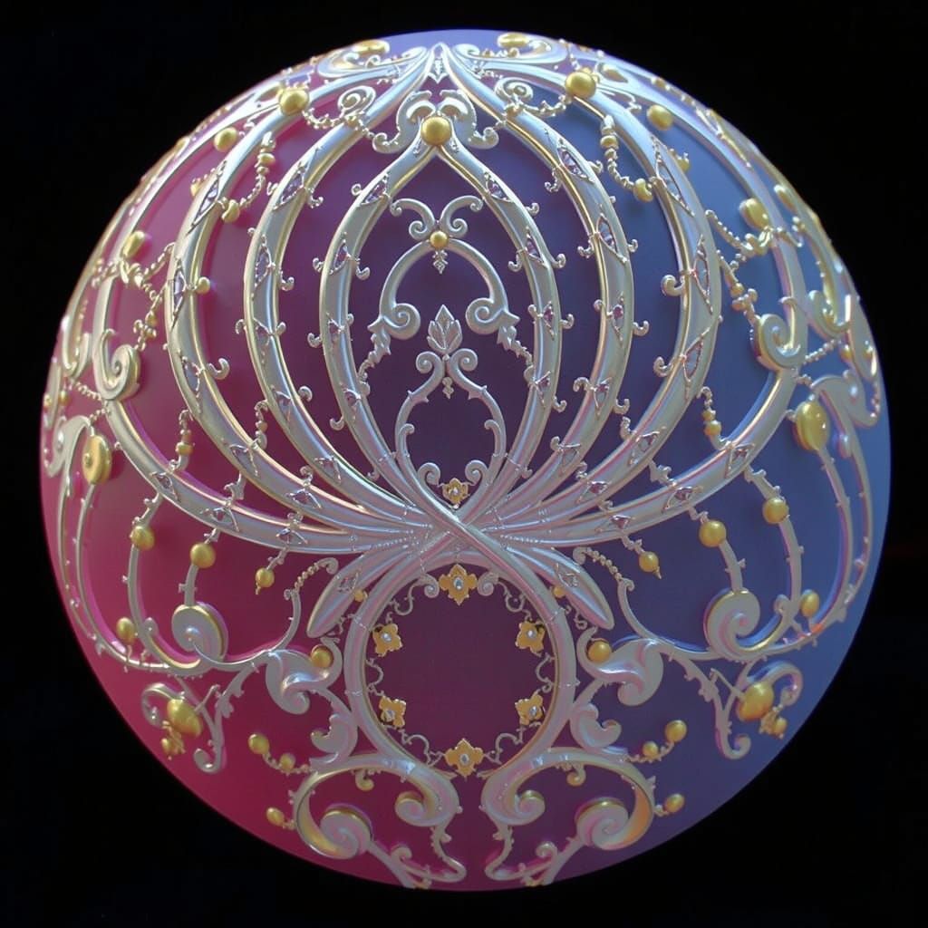 Intricate Fractal Art Nouveau Design in Gold and Red