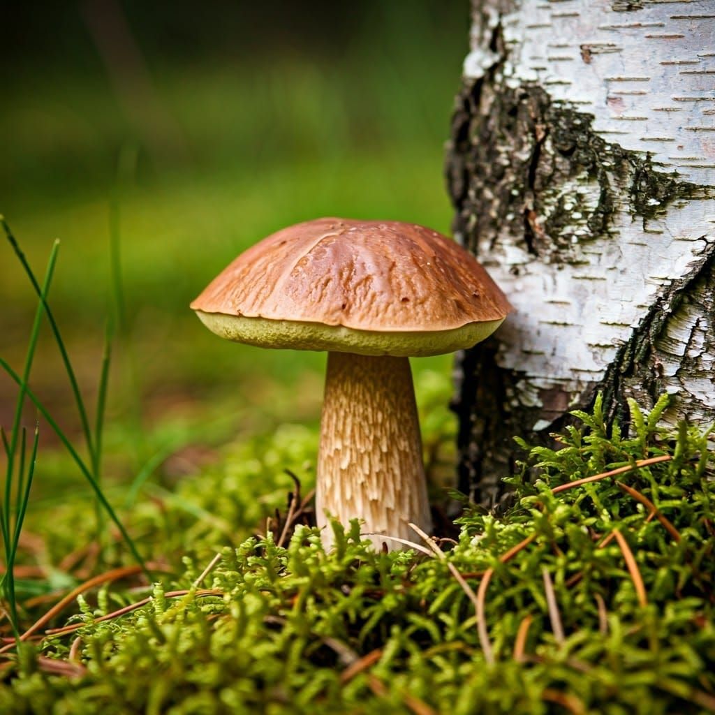 Majestic Brown Mushroom in Verdant Meadow