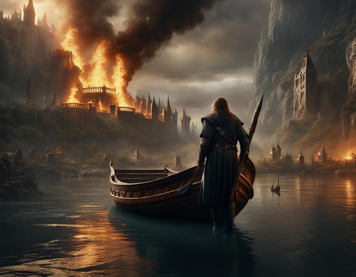 Boromir's Funeral: Burning Boat on the River