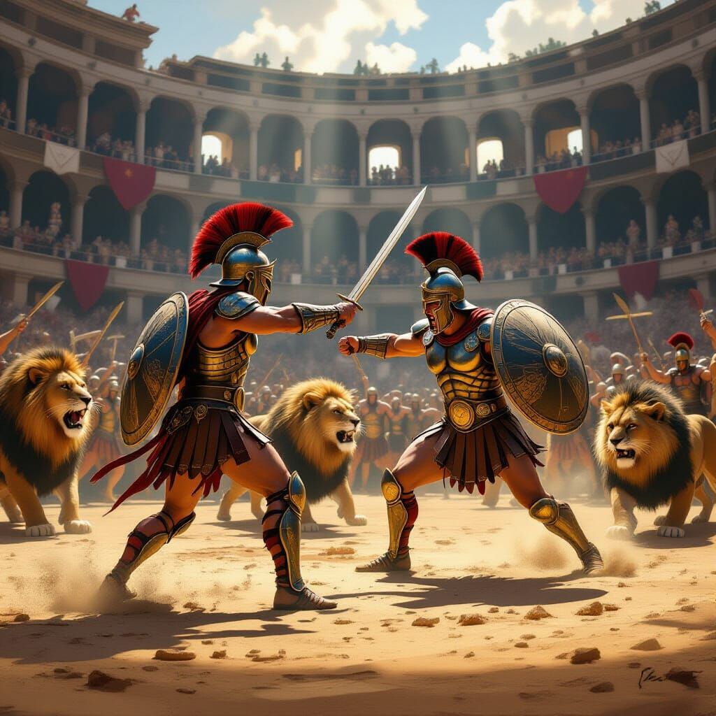 Gladiators Clash with Beasts in Ancient Colosseum