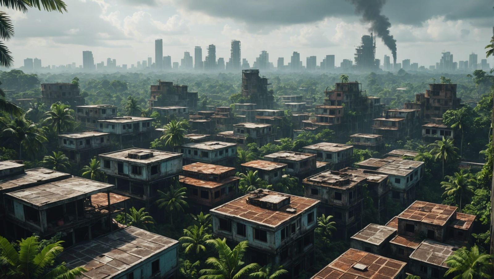 Lush Forest Meets Smokey Industry: Digital Matte Painting