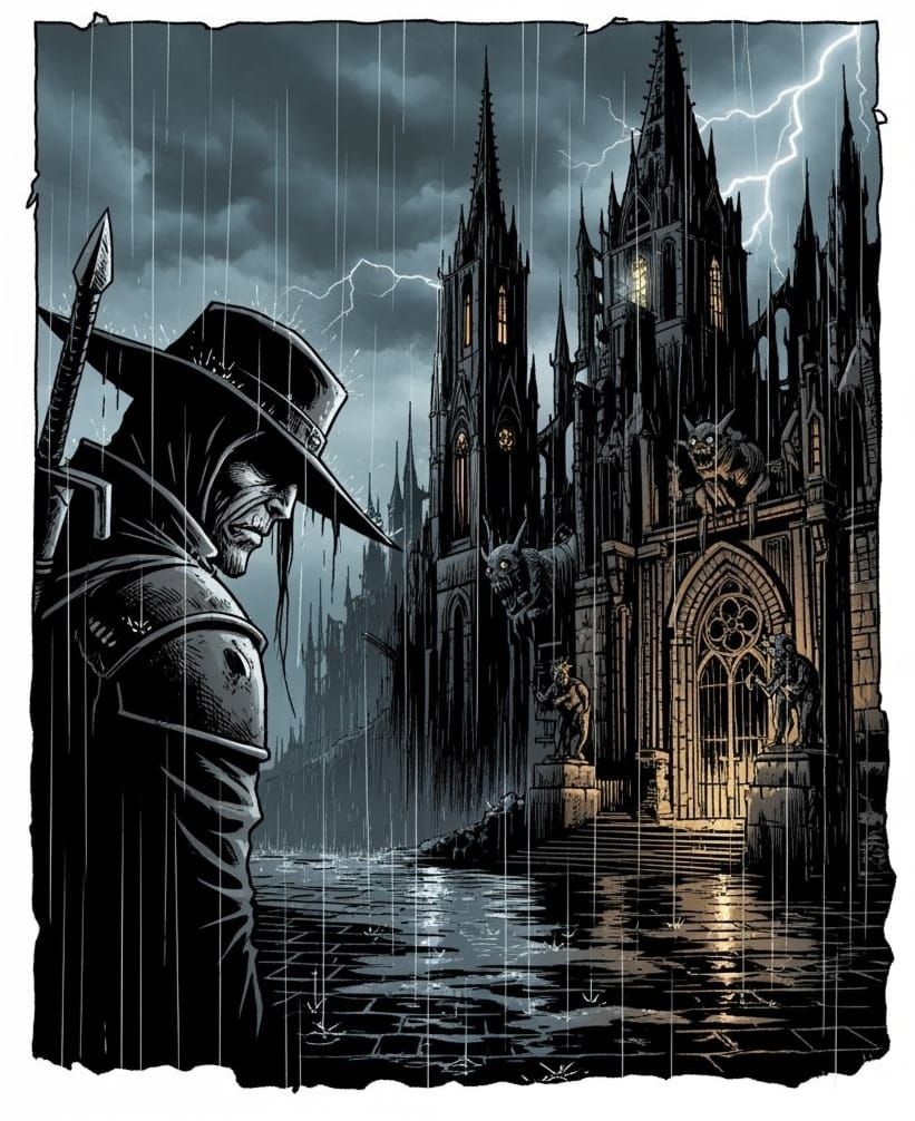 Grimdark Scene in Gothic Horror Style
