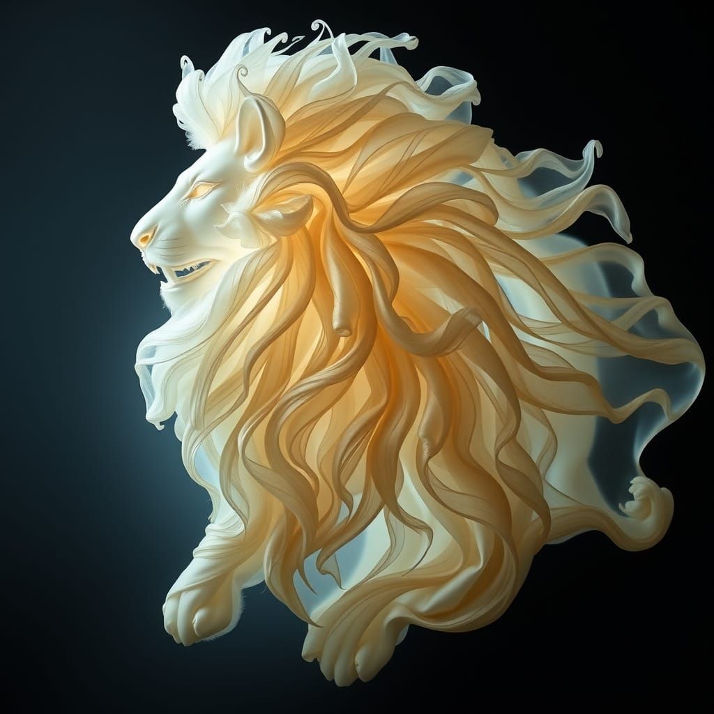 Ethereal Lion Silhouette in Delicate Chiffon Fabric