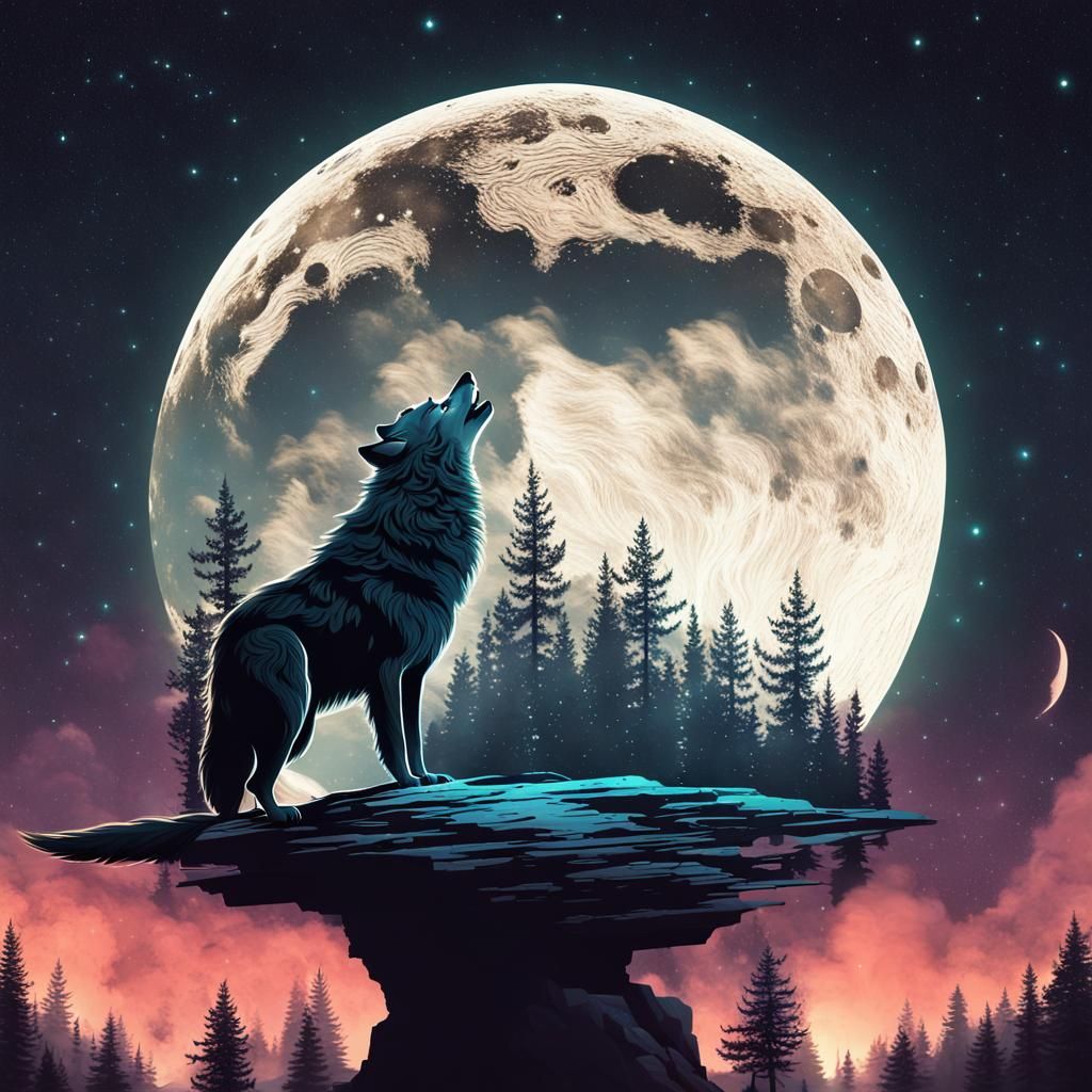 Wolf and moon