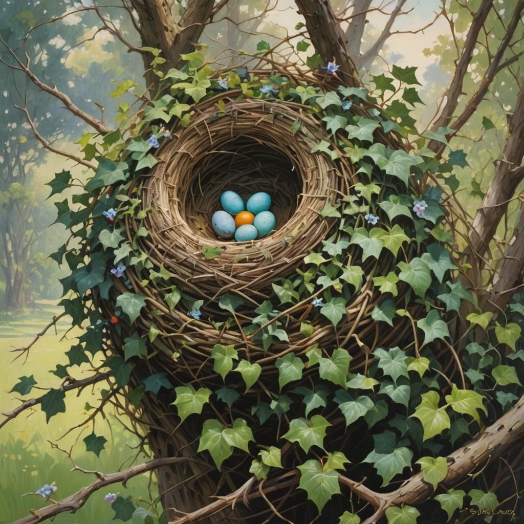 Bird's Nest on Horse Ranch as Oil Painting