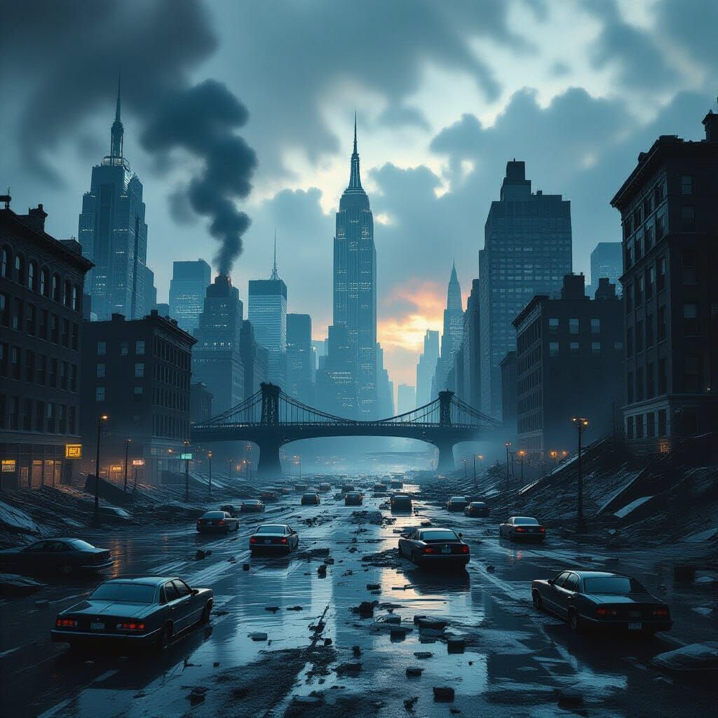 Post-Apocalyptic NYC Ruins in Cinematic Matte Painting Style