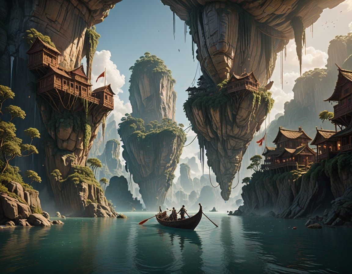 Man Paddles Boat to Floating City on Jupiter