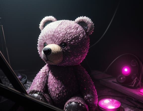 Grunge Oil Painting of a Lonely Teddy Bear in Attic