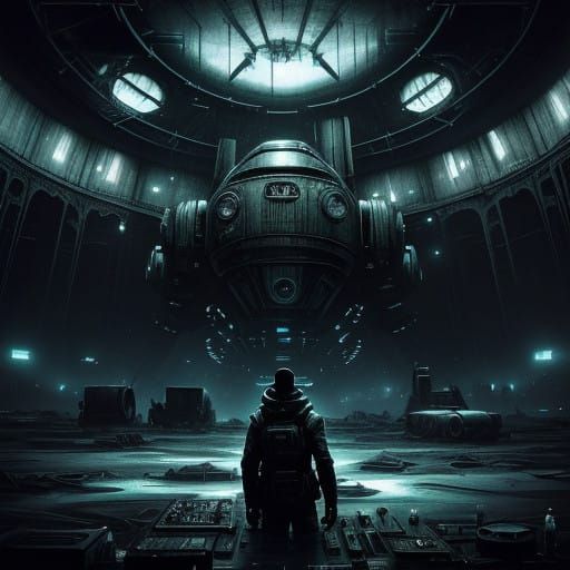 Dark Space DJ in Post Apocalyptic Hangar