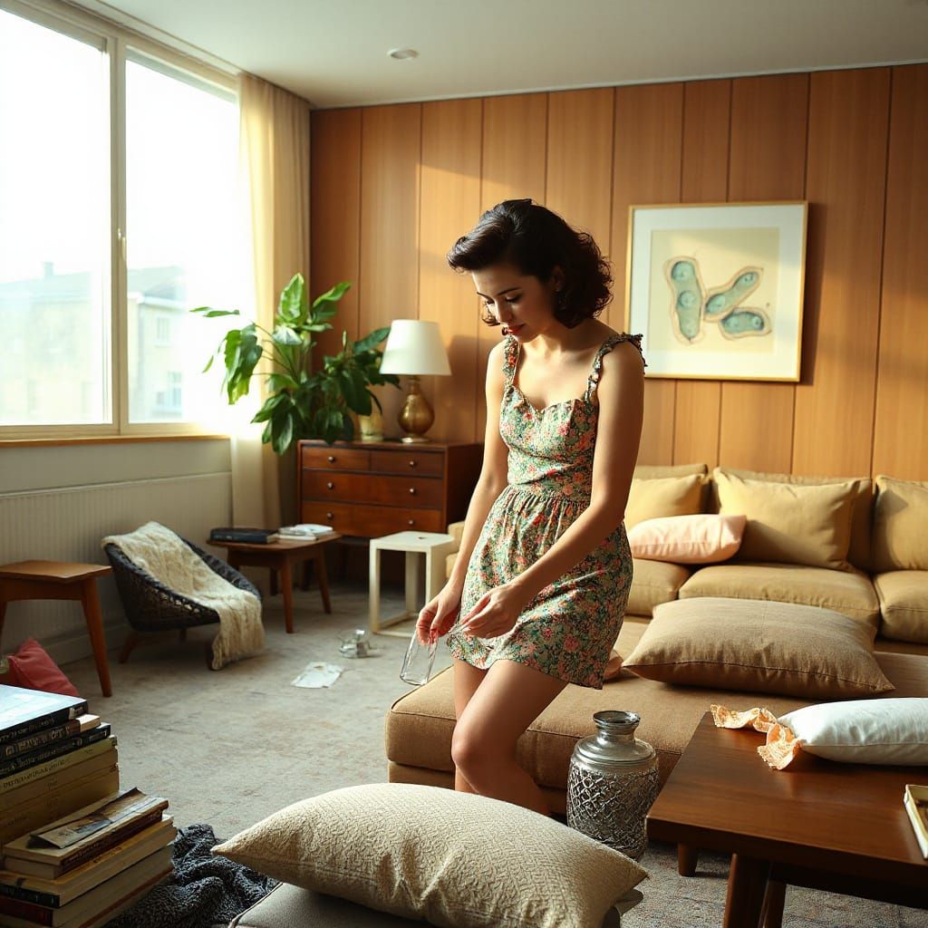 Mid-Century Modern Woman in Hyperrealistic Style