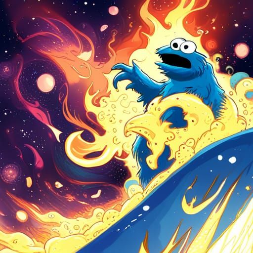 Cookie Monster in Cosmic Terror: Anime Style