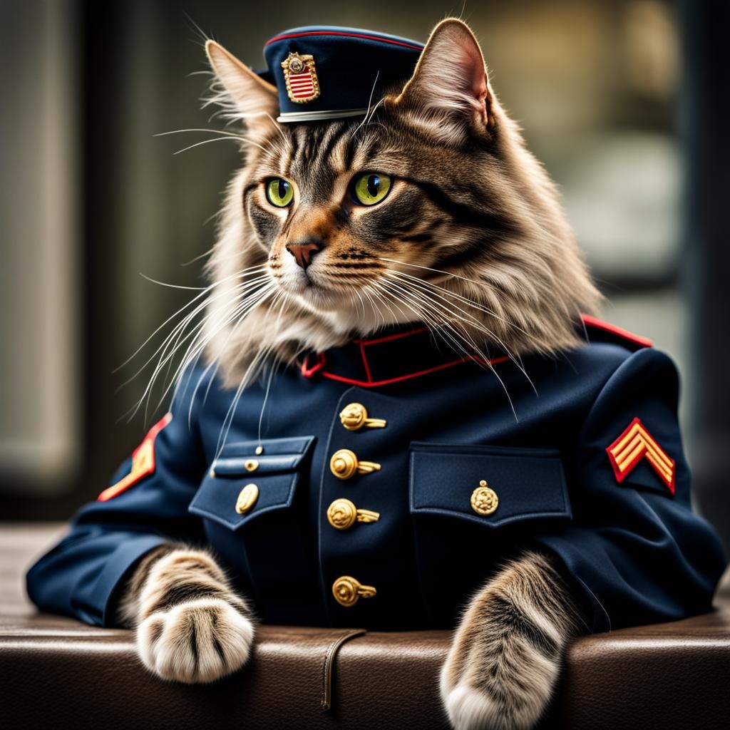Maine Coon Cat in U.S. Marine Uniform
