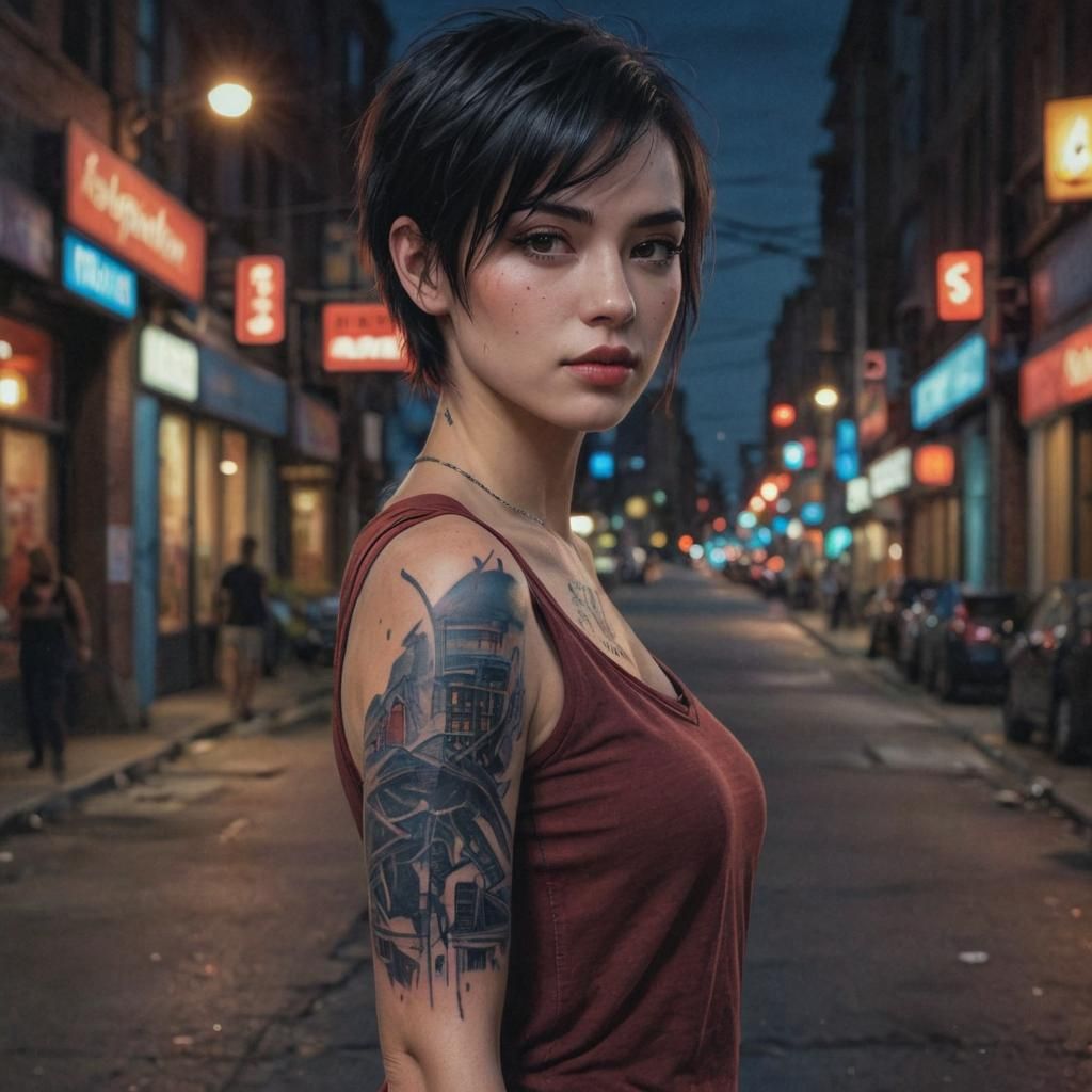 Nightlife Portrait in Pastel Drawing Style