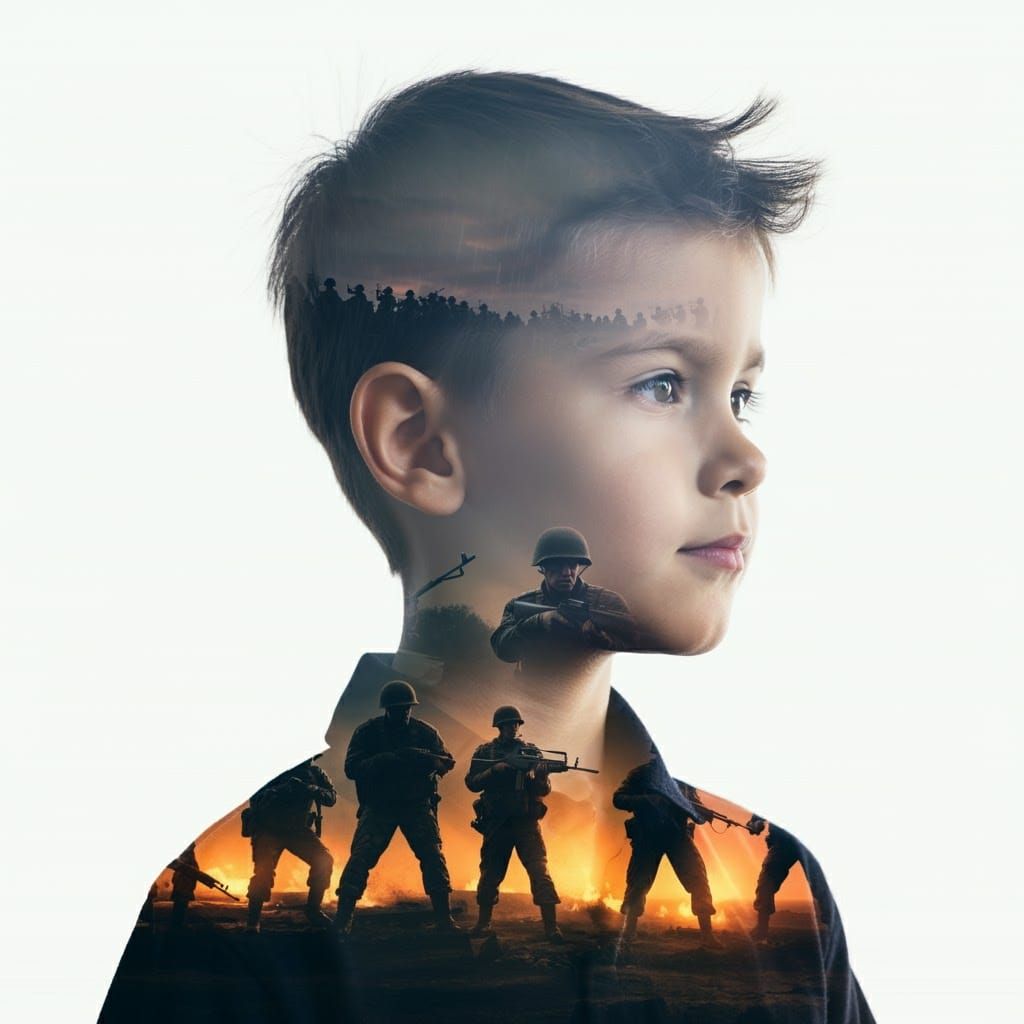 Holographic Double Exposure: Soldiers and a Boy