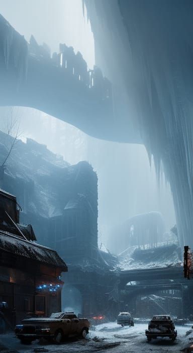 Icy Post-Apocalyptic New York Ruins by Rutkowski