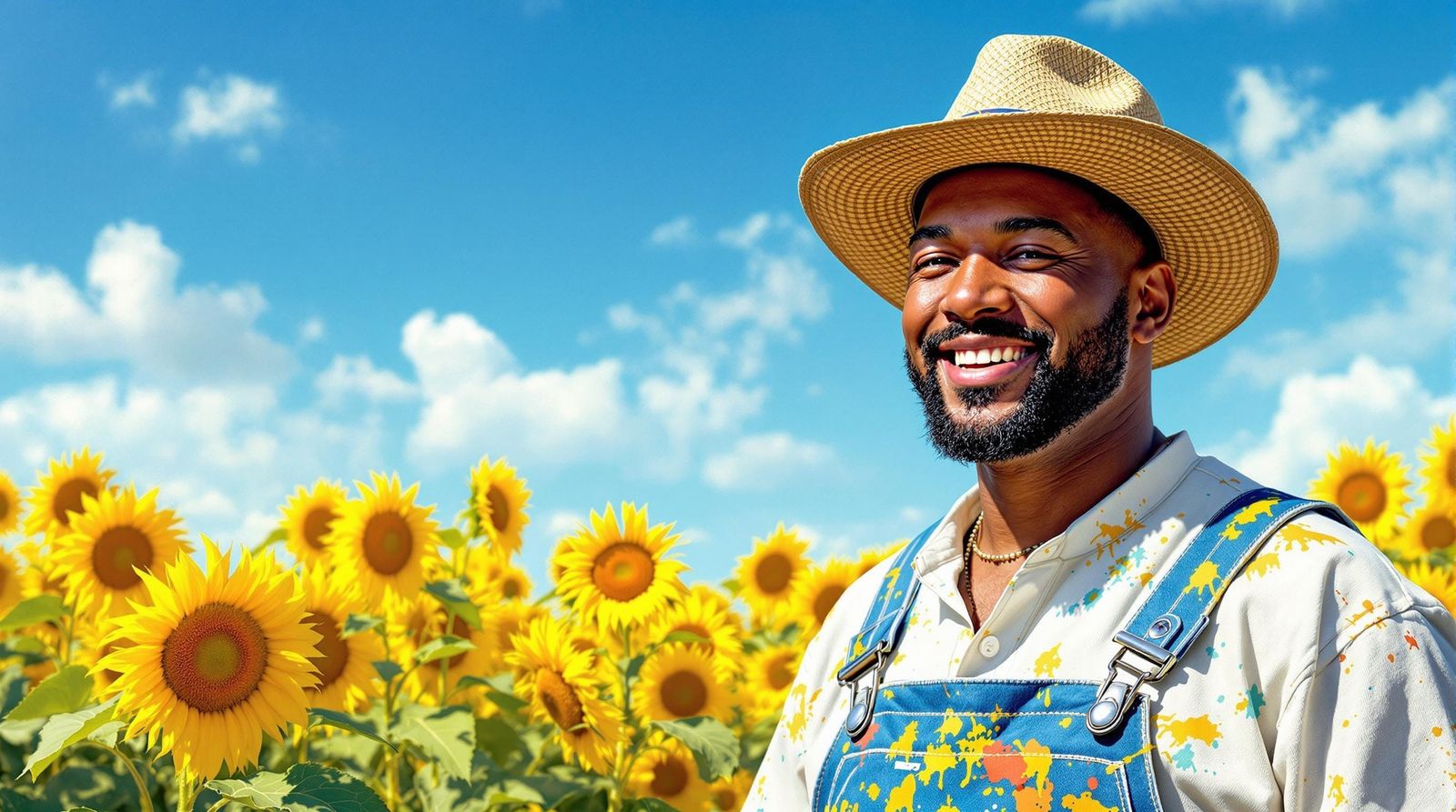 Happy Baseball Player in Sunflowers as Vincent Van Gogh