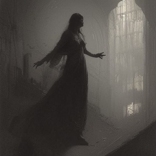 Ethereal Female Ghost in Dark Horror Style