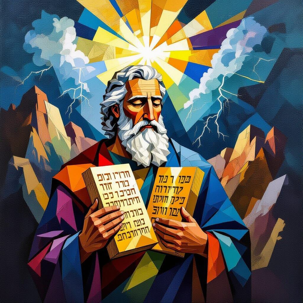 Cubist Moses with the Ten Commandments