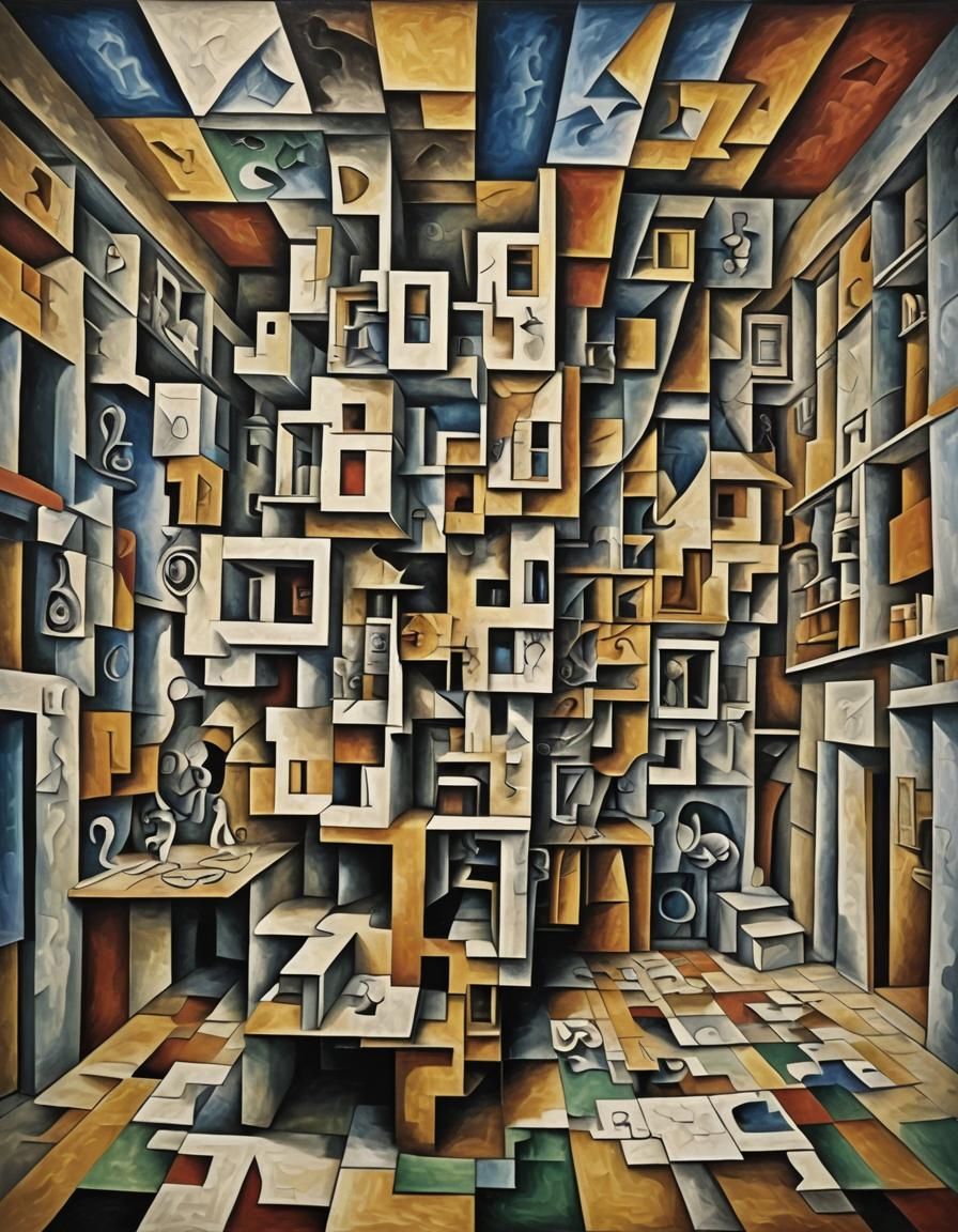 Distorted Puzzle Room in Cubist Style