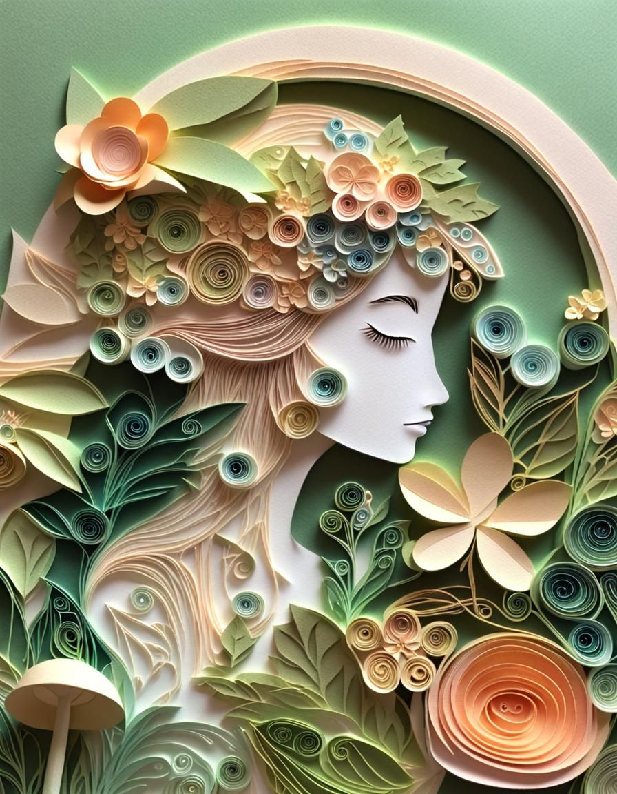 Delicate Paper Art Fairy Portrait with Flower Crown