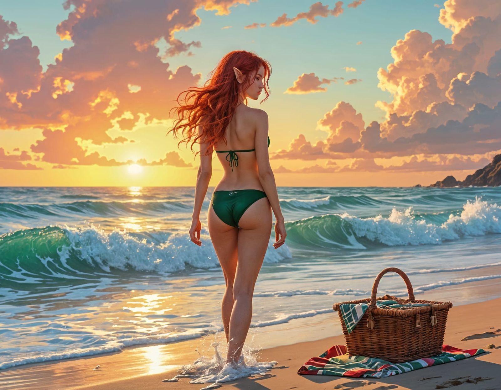 Elf at Sunset Beach: Splash Art Style