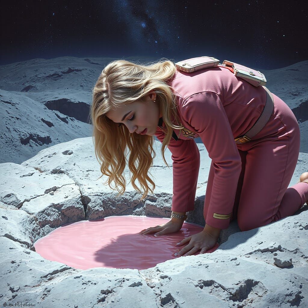 Woman in Star Trek Uniform Drinks Pink Moon Water