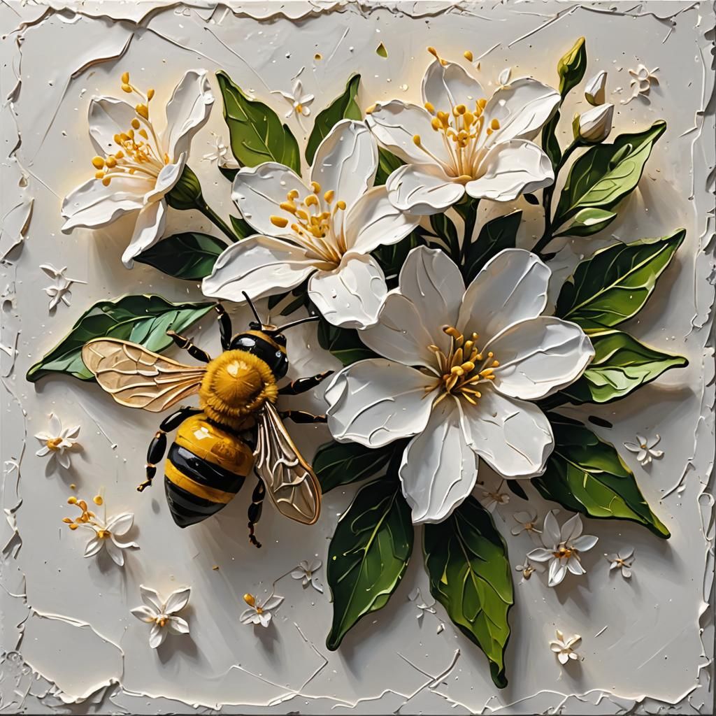 Impasto Bee on Jasmine Flower Artwork