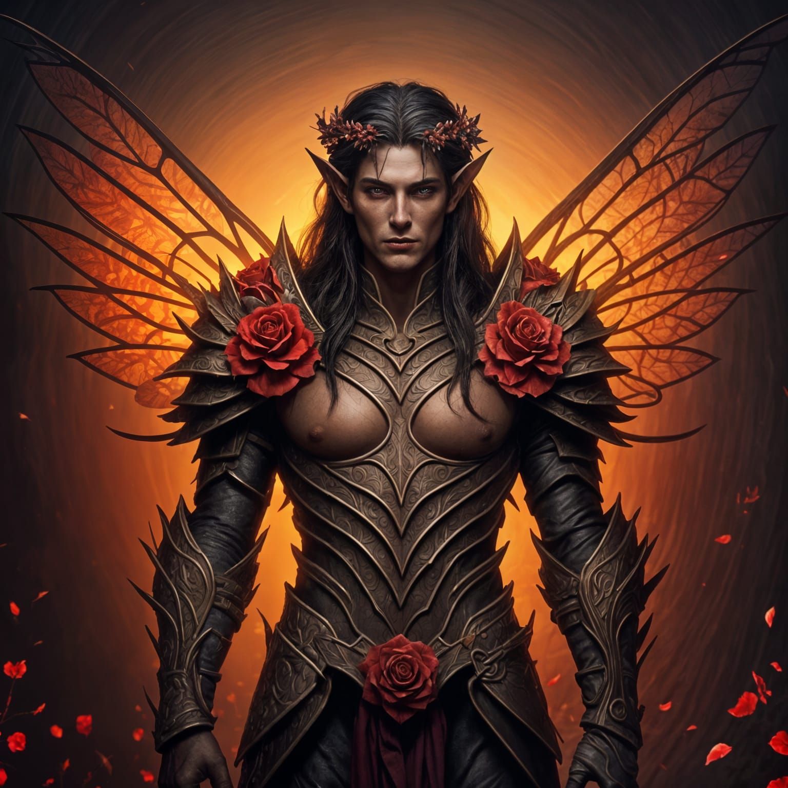 Fey Warrior with Thorn Hair and Dragonfly Wings