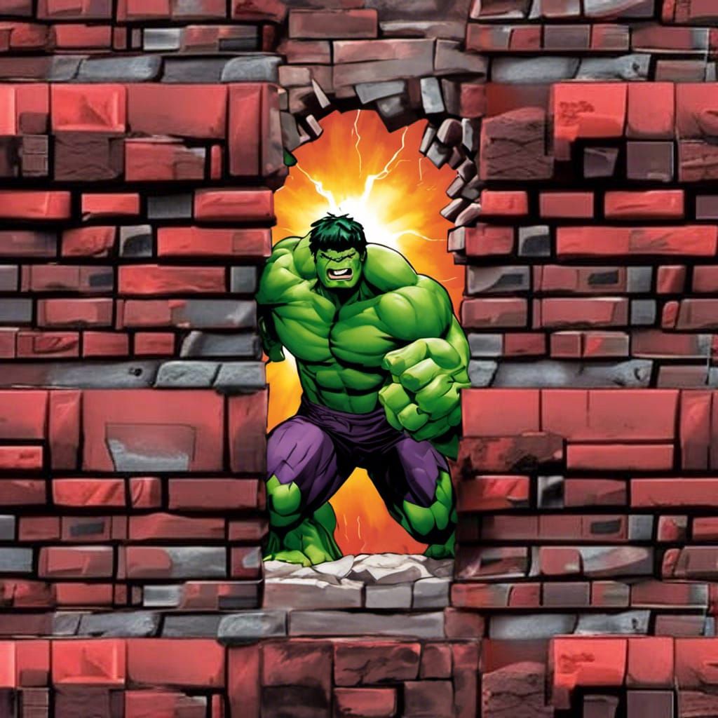Hulk Breaks Through Shattered Brick Wall