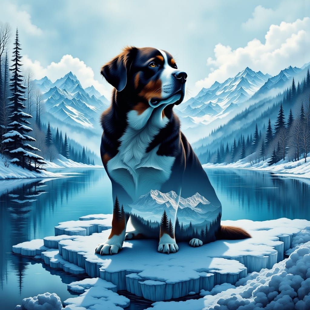 Saint Bernard Double Exposure with Icy Pond