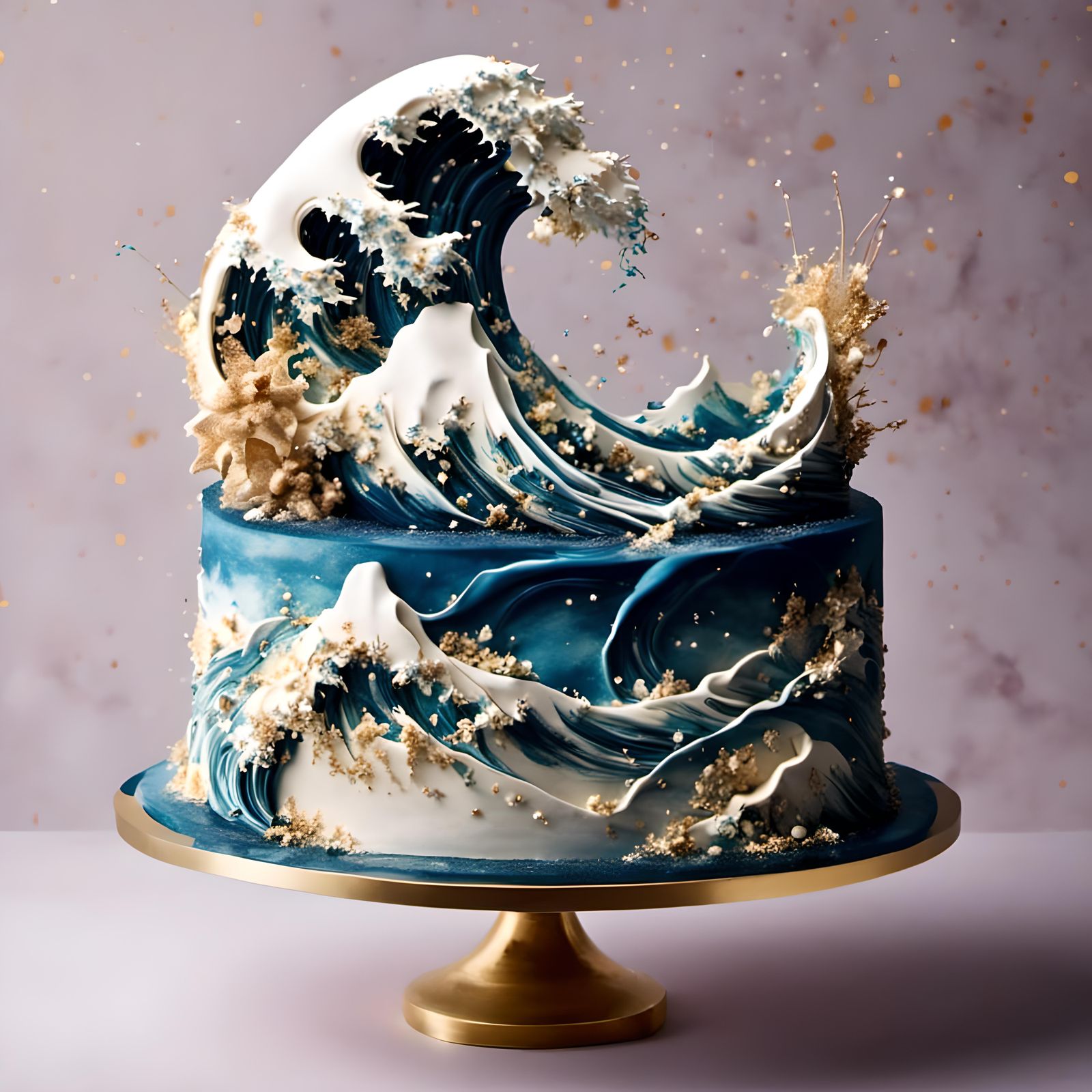 Hokusai Wave Cake with Intricate Details