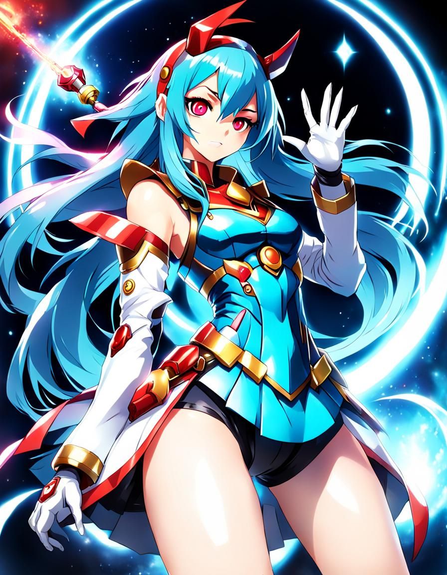 Mystical Mecha Girl Aviator Magician with Red Hair