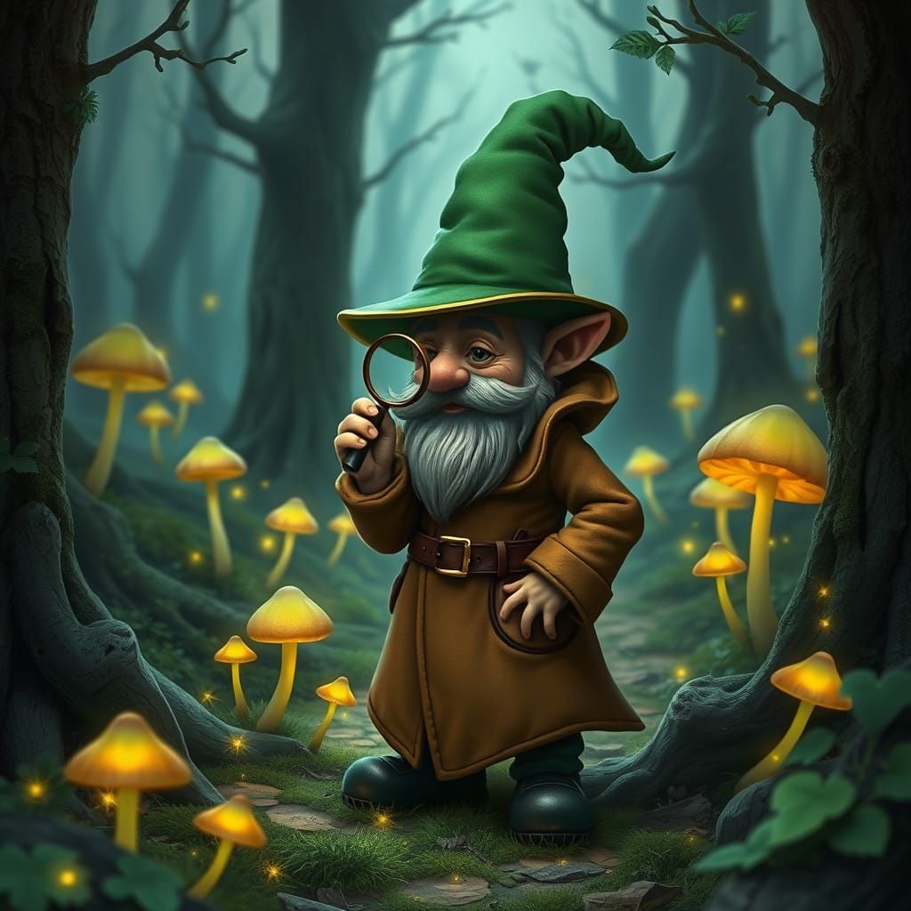 Gnome Detective in Irish Fantasy Forest
