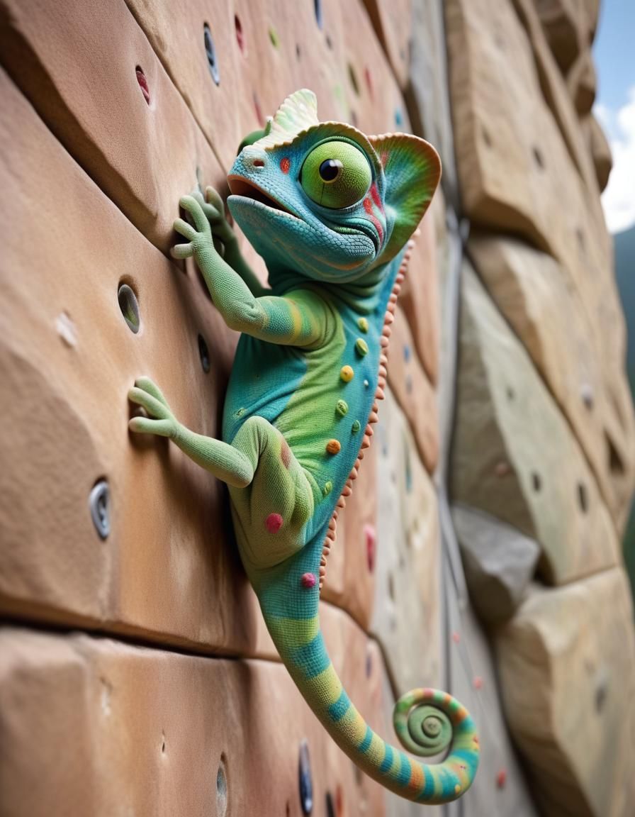 Anthropomorphic Chameleon Speed Climbing a Sport Wall